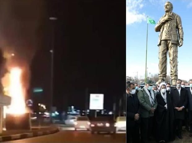 İranda Qasım Süleymaninin heykəli yandırıldı – VİDEO