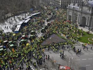 İspaniyalı fermerlər Madriddə traktorları ilə yolları bağladılar